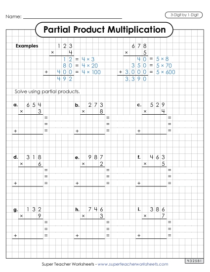 3-Digit by 1-Digit - Partial Products Graph Paper (3-Digit by 1-Digit) 3-Digit by 1-Digit - Partial Products Graph Paper (3-Digit by 1-Digit)