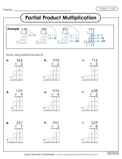3-Digit by 1-Digit - Partial Products Multiplication: 3-Digit by 1-Digit