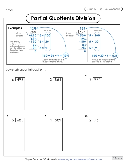 3-Digit Dividends - Partial Quotients 3-Digit by 1-Digit Division (without Remainders) 3-Digit Dividends - Partial Quotients 3-Digit by 1-Digit Division (without Remainders)