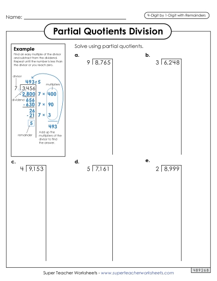 4-Digit Dividends - Partial Quotients 4-Digit by 1-Digit Division (including Remainders) 4-Digit Dividends - Partial Quotients 4-Digit by 1-Digit Division (including Remainders)