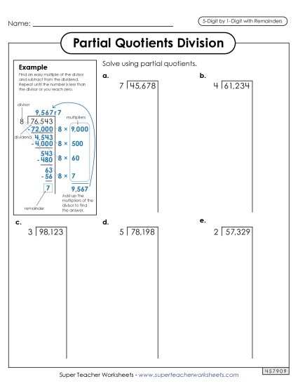 5-Digit Dividends - Partial Quotients 5-Digit by 1-Digit Division (including Remainders) 5-Digit Dividends - Partial Quotients 5-Digit by 1-Digit Division (including Remainders)
