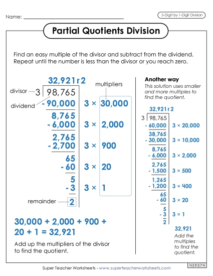 Partial Quotients - Partial Quotients Anchor Chart (5-Digit by 1-Digit) Partial Quotients - Partial Quotients Anchor Chart (5-Digit by 1-Digit)