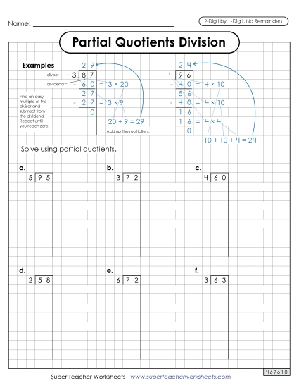 2-Digit Dividends - Partial Quotients (Graph Paper) 2-Digit by 1-Digit Division (without Remainders) 2-Digit Dividends - Partial Quotients (Graph Paper) 2-Digit by 1-Digit Division (without Remainders)