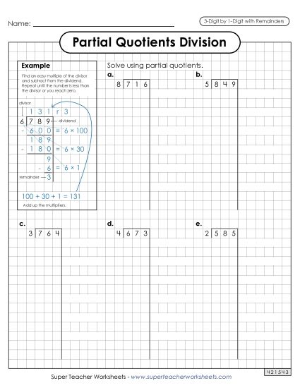 Partial Quotients - Partial Quotients (Graph Paper) 3-Digit by 1-Digit Division (including Remainders) Partial Quotients - Partial Quotients (Graph Paper) 3-Digit by 1-Digit Division (including Remainders)