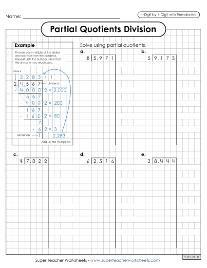 4-Digit Dividends - Partial Quotients (Graph Paper) 4-Digit by 1-Digit Division (including Remainders) 4-Digit Dividends - Partial Quotients (Graph Paper) 4-Digit by 1-Digit Division (including Remainders)