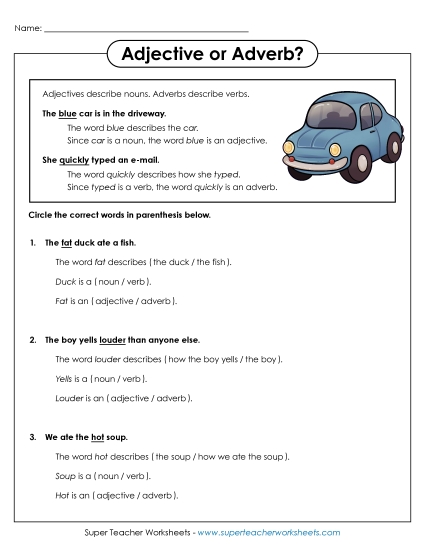 Worksheets - Parts of Speech: Adjectives vs. Adverbs
