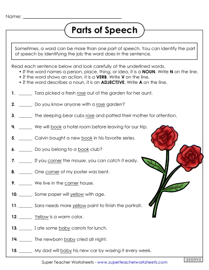 Worksheets - Parts of Speech: Nouns, Verbs, and Adjectives Worksheets - Parts of Speech: Nouns, Verbs, and Adjectives