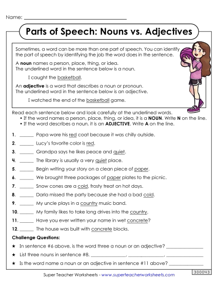 Worksheets - Parts of Speech: Nouns vs. Adjectives