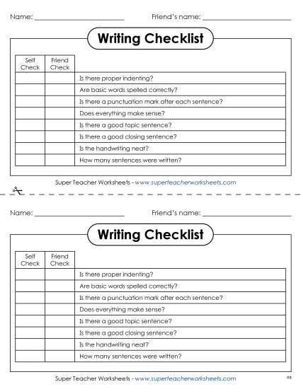 Editing Checklists - Peer Editing Checklist