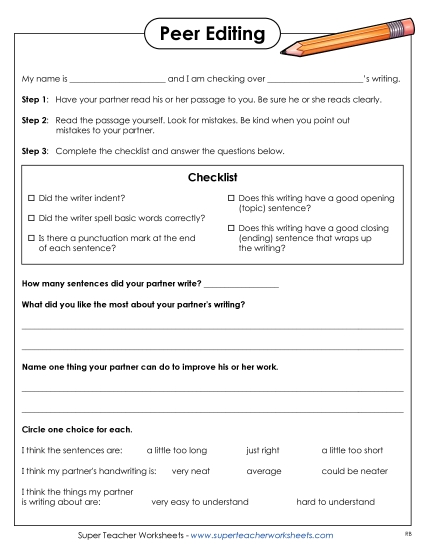 Editing Checklists - Peer Editing Form