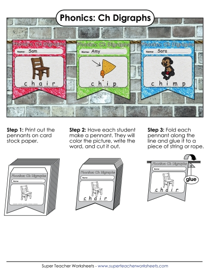 Cut and Glue Activities - Pennants (CH Words) Cut and Glue Activities - Pennants (CH Words)