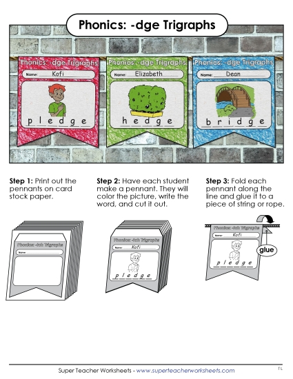Cut-and-Glue Activities - Pennants (-dge Words)