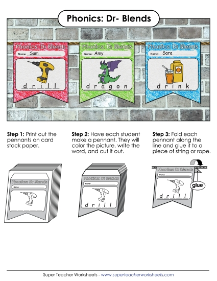 Cut and Glue Activities - Pennants (Dr- Words)