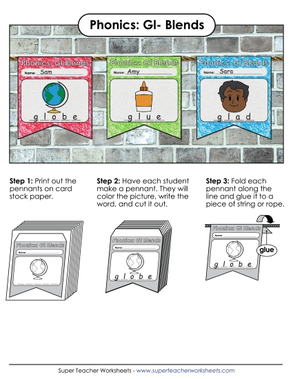 Cut and Glue Activities - Pennants (Gl- Words) Cut and Glue Activities - Pennants (Gl- Words)