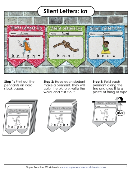 Classroom Games & Activities - Pennants: Kn- Words (Printable PDF Worksheet)