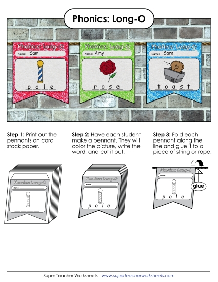 Cut and Glue Activities - Pennants (Long O Words)