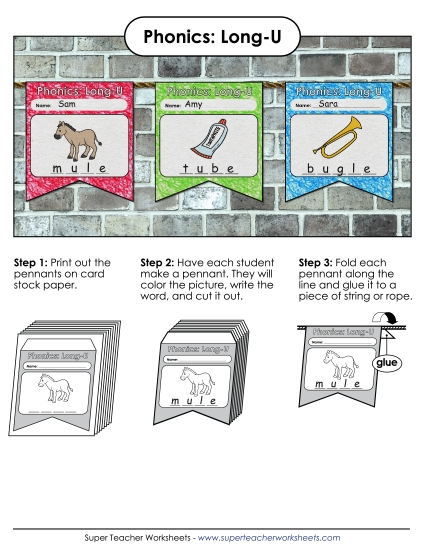 Cut and Glue Activities - Pennants (Long U Words)
