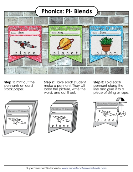 Cut and Glue Activities - Pennants (Pl- Words)