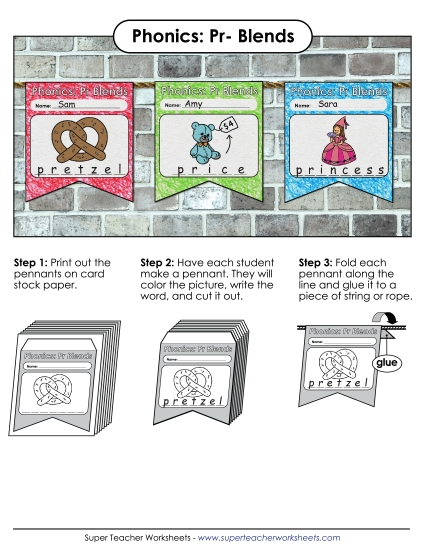 Cut and Glue Activities - Pennants (Pr- Words)
