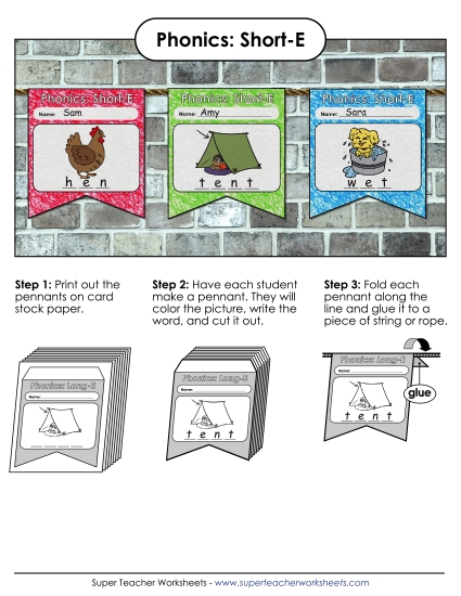 Cut & Glue Activities - Pennants (Short E Words)