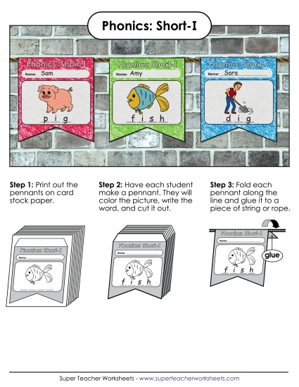 Cut & Glue Activities - Pennants (Short I Words)