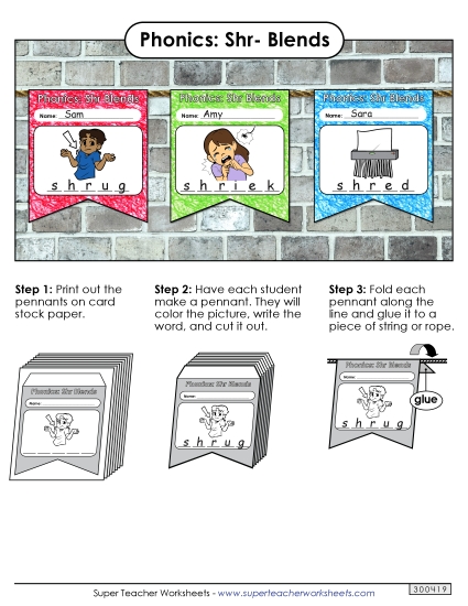 Cut-and-Glue Activities - Pennants (Shr- Words)