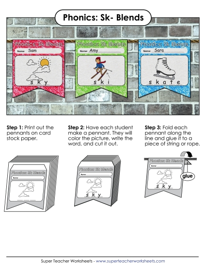 Cut and Glue Activities - Pennants (Sk- Words) Cut and Glue Activities - Pennants (Sk- Words)