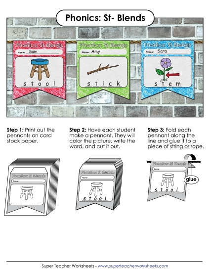 Cut and Glue Activities - Pennants (St- Words)