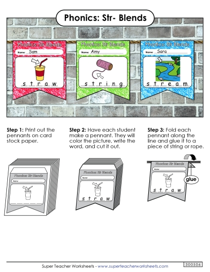 Cut-and-Glue Activities - Pennants (Str- Words)