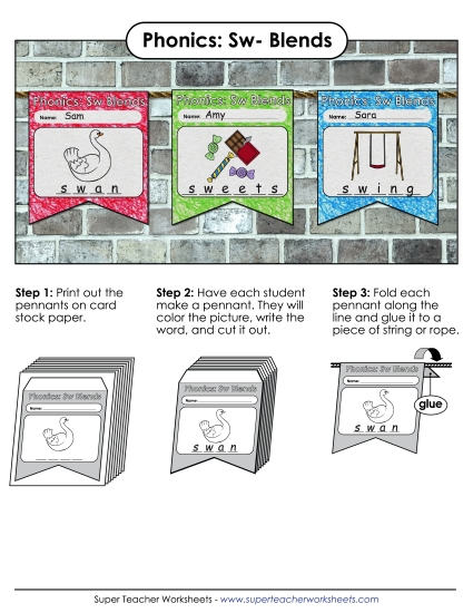 Cut and Glue Activities - Pennants (Sw- Words)