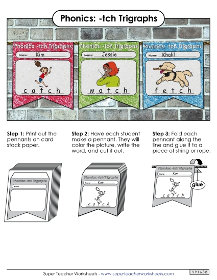 Cut-and-Glue Activities - Pennants (-tch Words)