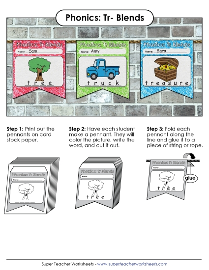 Cut and Glue Activities - Pennants (Tr- Words)