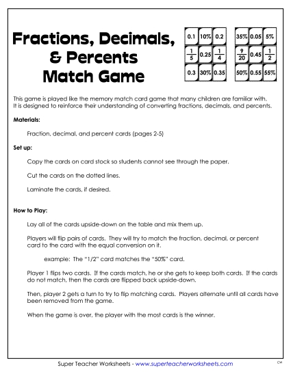 Percents (Intermediate) - Percent Memory Match Game