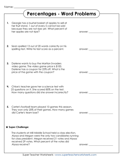 Percents (Intermediate) - Percent Word Problems