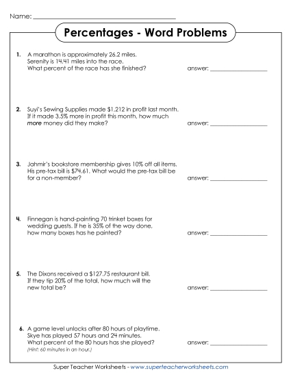 Finding Parts and Wholes - Percentage Word Problems