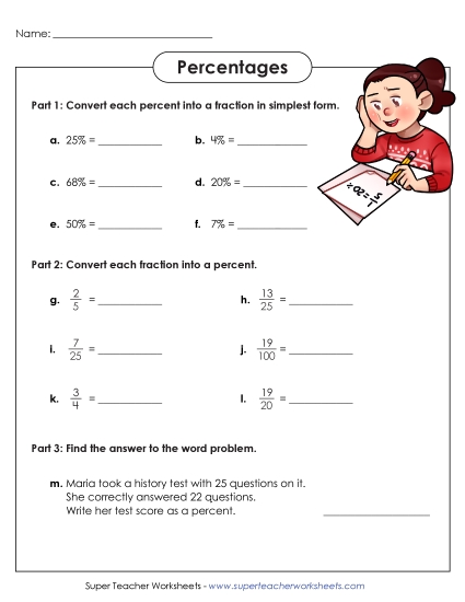 Percents (Intermediate) - Percentages Worksheet