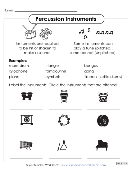 Worksheets - Percussion Instruments Worksheets - Percussion Instruments