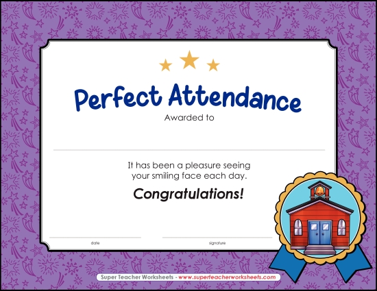 More School Awards - Perfect Attendance Award More School Awards - Perfect Attendance Award