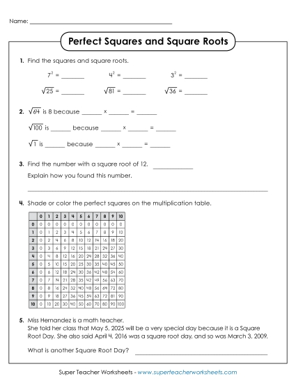 Perfect Squares and Square Roots