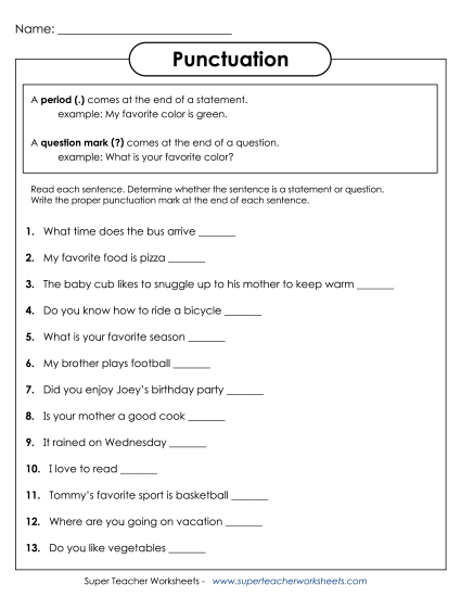 Periods, Question Marks, Exclamation Points - Periods & Question Marks