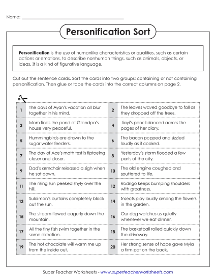 Personification - Personification Sort (Cut & Glue) (Printable PDF Worksheet) Personification - Personification Sort (Cut & Glue) (Printable PDF Worksheet)