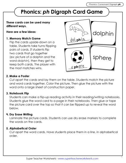 Classroom Games, Activities, and Learning Centers - PH Digraph Card Game (Printable PDF Worksheet)