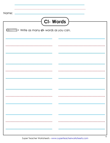 Worksheets - Phonics Brainstorm (Cl- Words) Worksheets - Phonics Brainstorm (Cl- Words)