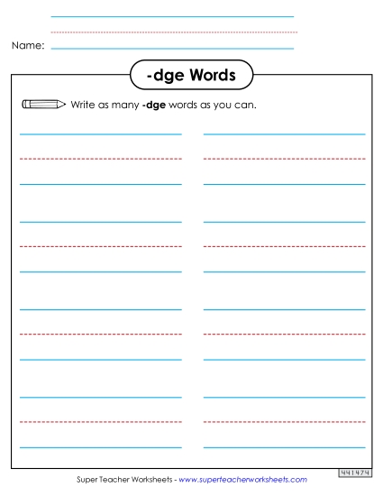 Worksheets - Phonics Brainstorm (-dge Words)