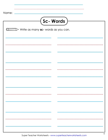 Worksheets - Phonics Brainstorm (Sc-)