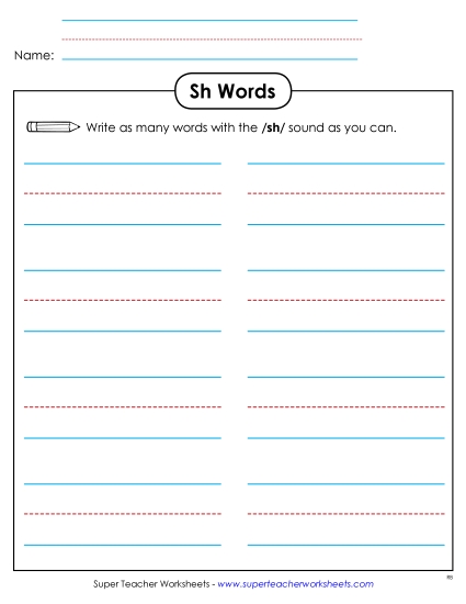 Worksheets - Phonics Brainstorm (SH Words)