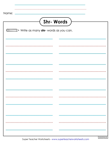 Worksheets - Phonics Brainstorm (Shr- Words)