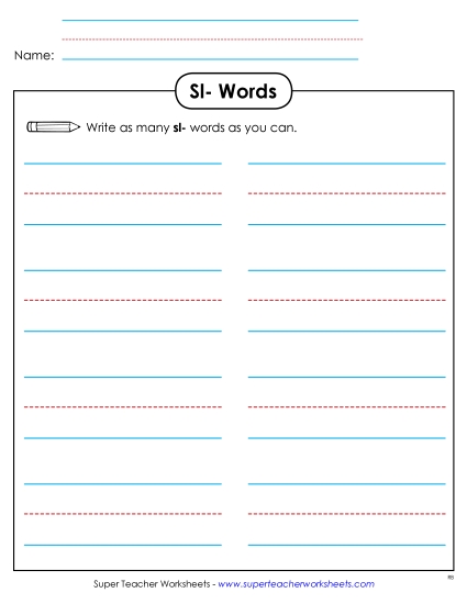Worksheets - Phonics Brainstorm (Sl- Words)