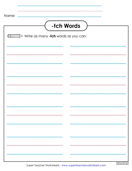 Worksheets - Phonics Brainstorm (-tch Words)
