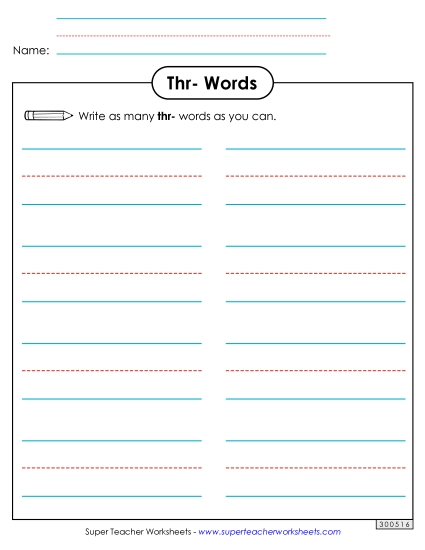 Worksheets - Phonics Brainstorm (Thr- Words)